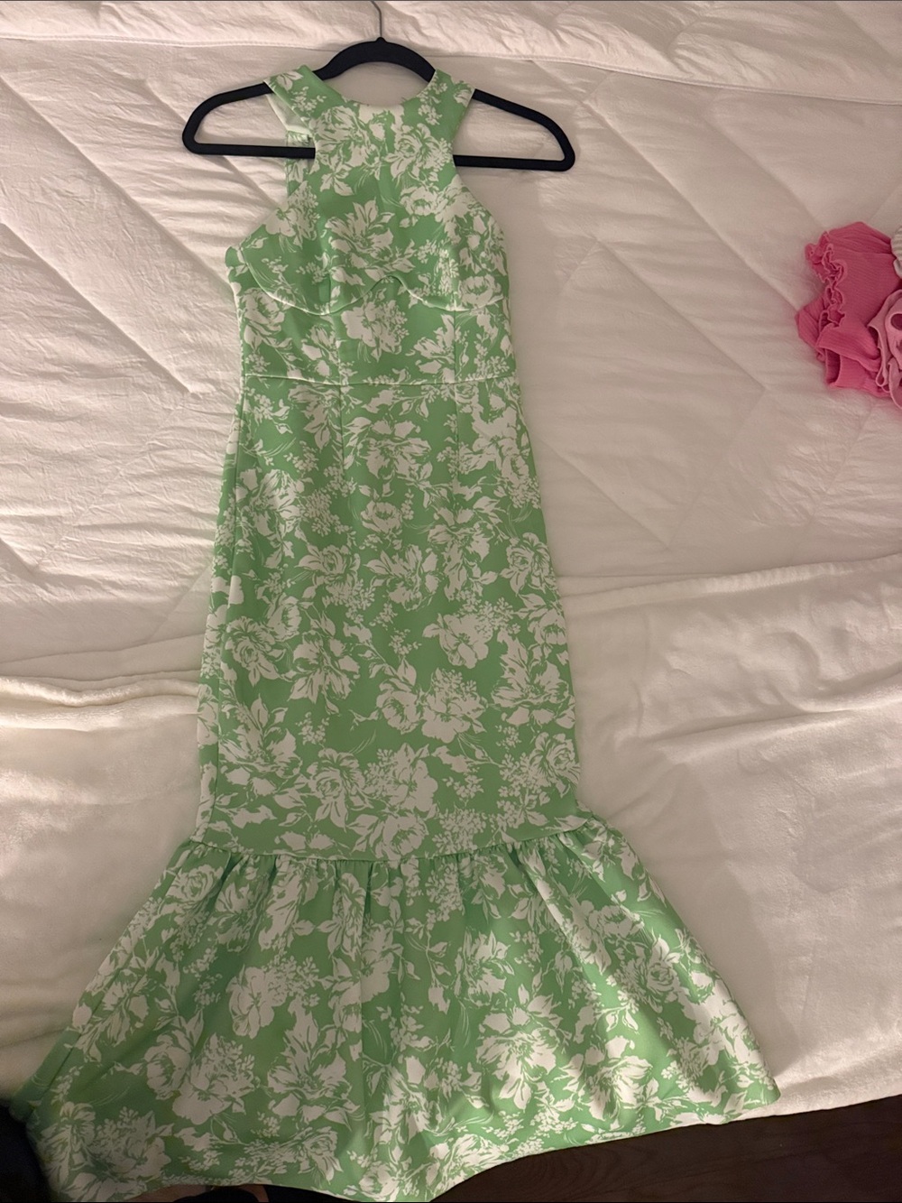 Green Floral Ruffle-Hem ASOS dress